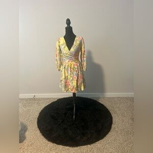 Express Floral Wrap Dress in Yellow and Pink